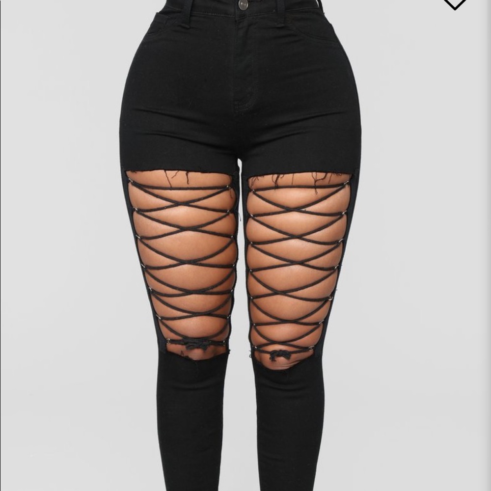 Black lace up jeans